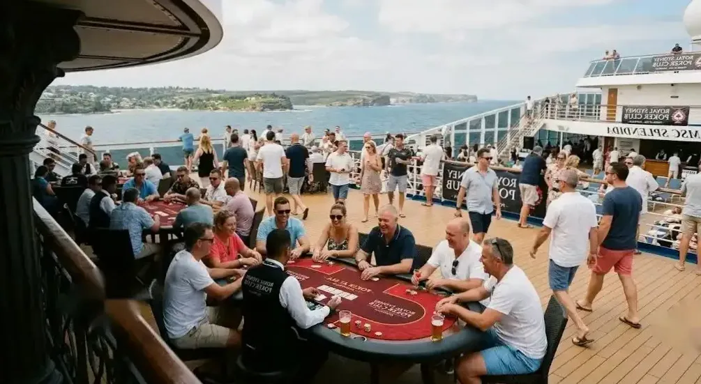 Cards and chips mid-hand at a cruise table