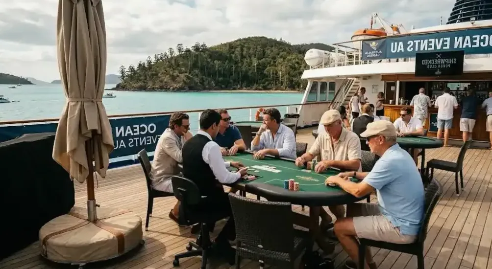 Final table under evening lights on the aft deck
