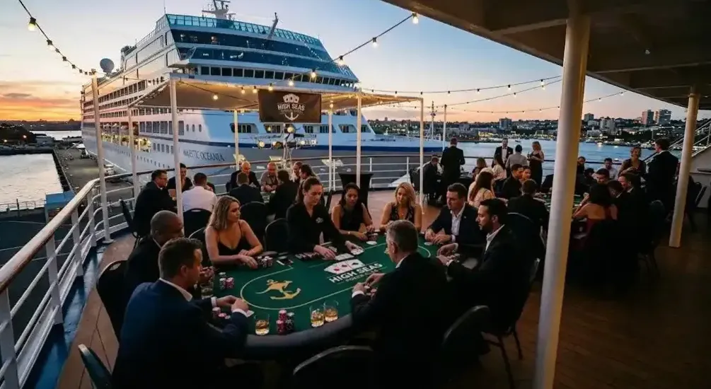 The flagship departing Sydney Harbour