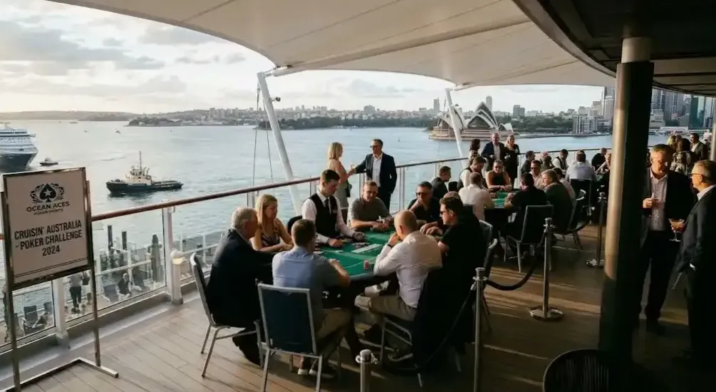 Tournament tables set on the casino deck before boarding