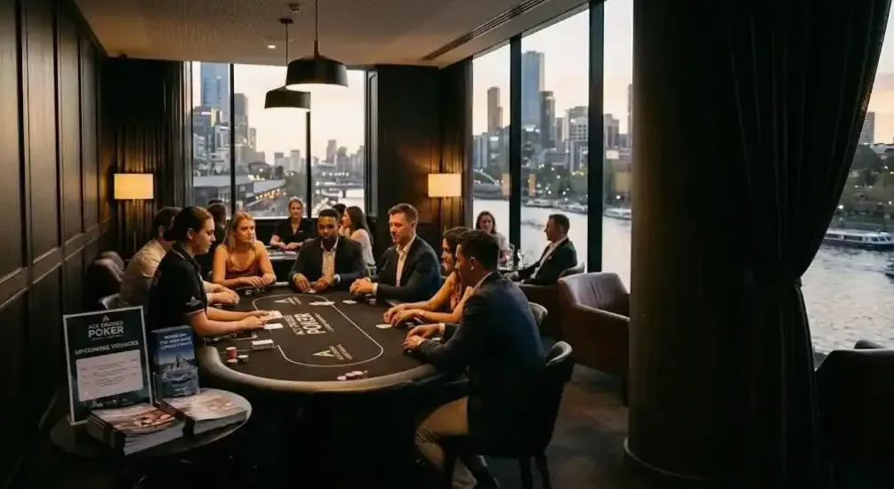 Players at a Hold'em table during a cruise event